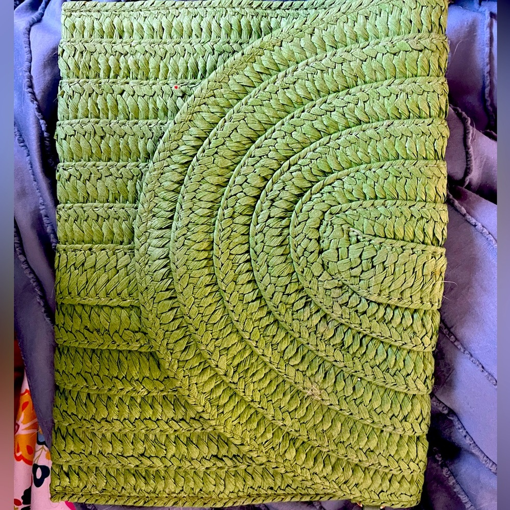 Lime green straw wristlet